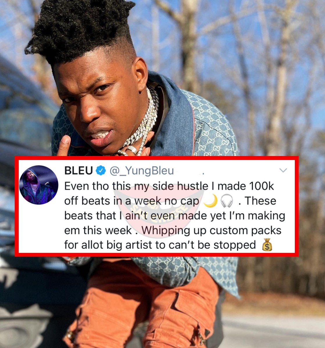 SaycheeseDGTL's tweet photo. Yung Bleu says he made $100k off beats in a week. https://t.co/MUeWzmebjI