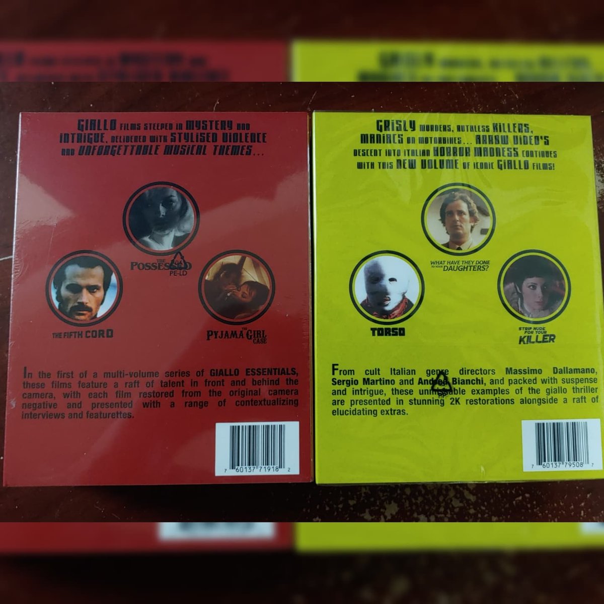 TwinFlicks's tweet photo. Received these today from @ArrowFilmsVideo for review and take a look at these beauties. The Red &amp; Yellow Giallo Collection! Both are available now!

#giallo #arrowvideo #arrowvideocollection #mvdrewindcollection #bluray #bluraycollection #physicalmedia #HorrorCommunity https://t.co/7ptTfbUEz6