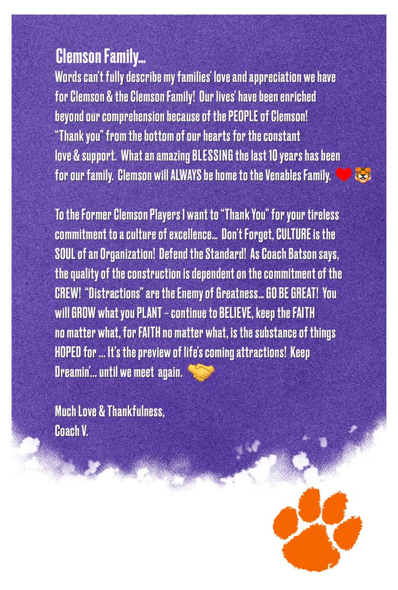 ⁦⁦<a href="/ClemsonFB/">Clemson Football</a>⁩ #AllIn🐅 GoodLuck‼️