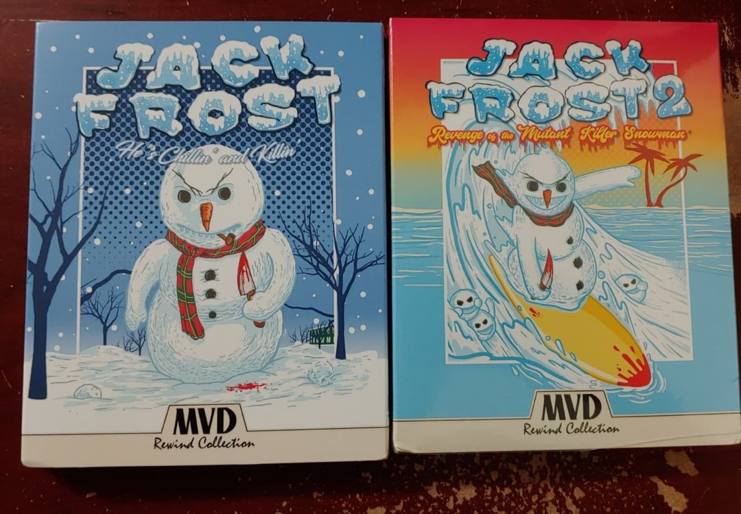 TwinFlicks's tweet image. Also in today from @mvdentgroup for review Jack Frost 1 &amp;amp; 2 Collectors Edition with mini-posters and reversible sleeves. Now available!  #mvdrewindcollection #bluray #bluraycollection #horror #horrormovies #christmashorror #christmashorrormovie #physicalmedia
