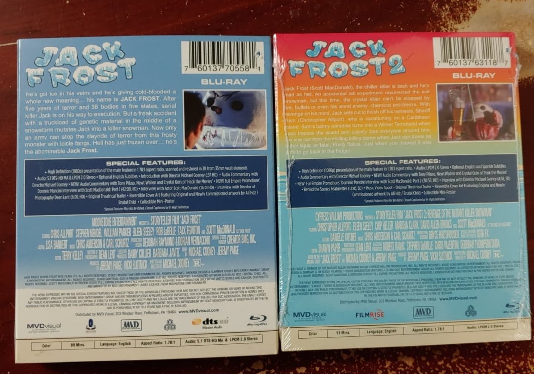 TwinFlicks's tweet image. Also in today from @mvdentgroup for review Jack Frost 1 &amp;amp; 2 Collectors Edition with mini-posters and reversible sleeves. Now available!  #mvdrewindcollection #bluray #bluraycollection #horror #horrormovies #christmashorror #christmashorrormovie #physicalmedia