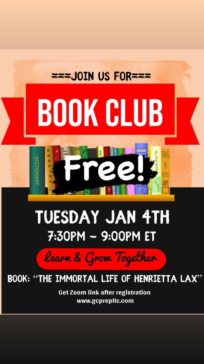 PrepGc's tweet photo. FREE! Read “The Immortal Life of Henrietta Lax” with us! Or if you already read it join us for a discussion on Tuesday, Jan 4th 
Book Club is FREE
Get the zoom link after register
https://t.co/m3hSjj67Jg
 #GCprep #ForCurrentGCs #ForFutureGCs #GCchat ⁠⁠⁠ #Community #BookClub https://t.co/wEHiNxJFLI
