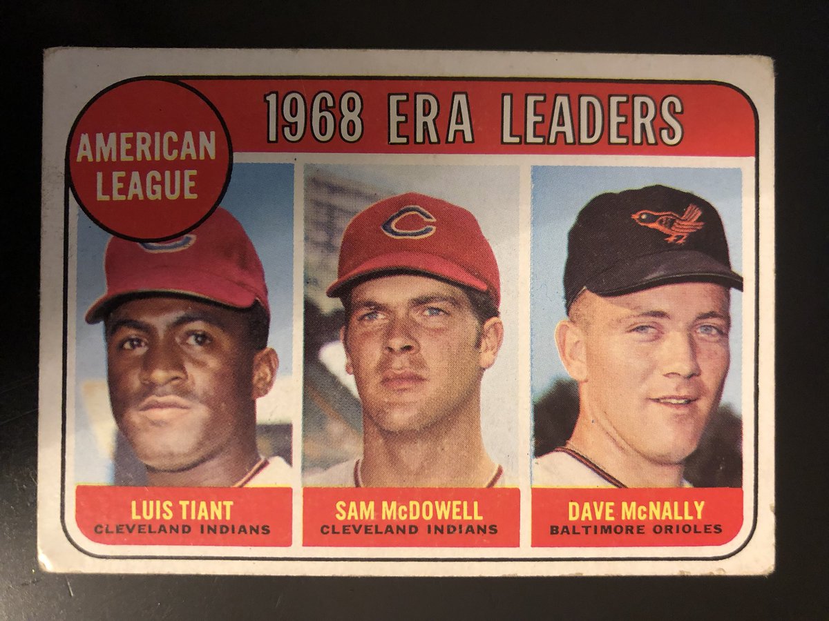 CardboardHistry's tweet photo. Check out the ERAs of ‘68. Gibson w/ his video game 1.12 (lowest ever in live ball era) followed by Tiant at 1.60 (lowest AL ERA of live ball era), #SuddenSam, McNally, McLain, @TommyJohn288 &amp; Bolin ALL under 2.00!🔥 #YearofthePitcher https://t.co/Dw4TVotw2V