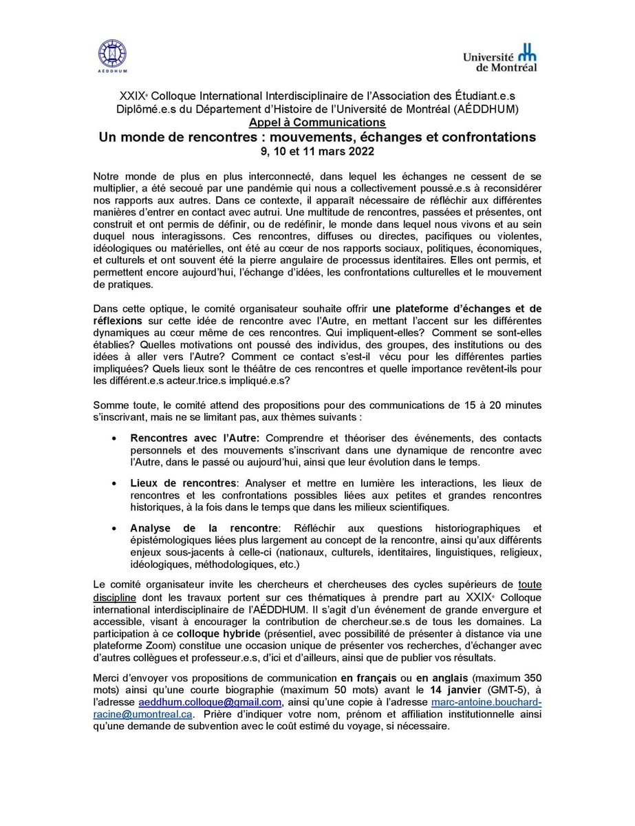 bouchard_racine's tweet photo. **Appel à comm**
La date limite pour nous envoyer votre proposition à été prolongée au 14 janvier 2022. 
Comme la rentrée se déroulera en ligne au moins jusqu'au 17 janvier, il se peut donc que l'événement se déroule complètement en ligne.
À suivre 🤞 https://t.co/HosjnORrQ0
