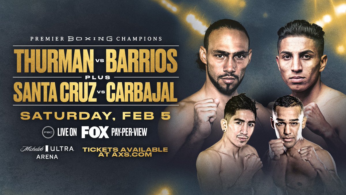 Stay tuned for live Twitter coverage of today’s #ThurmanBarrios Virtual Press Conference ahead of their welterweight showdown February 5, live on FOX Sports Pay-Per-View! 

#PBConFOX #ThurmanBarrios #SantaCruzCarbajal