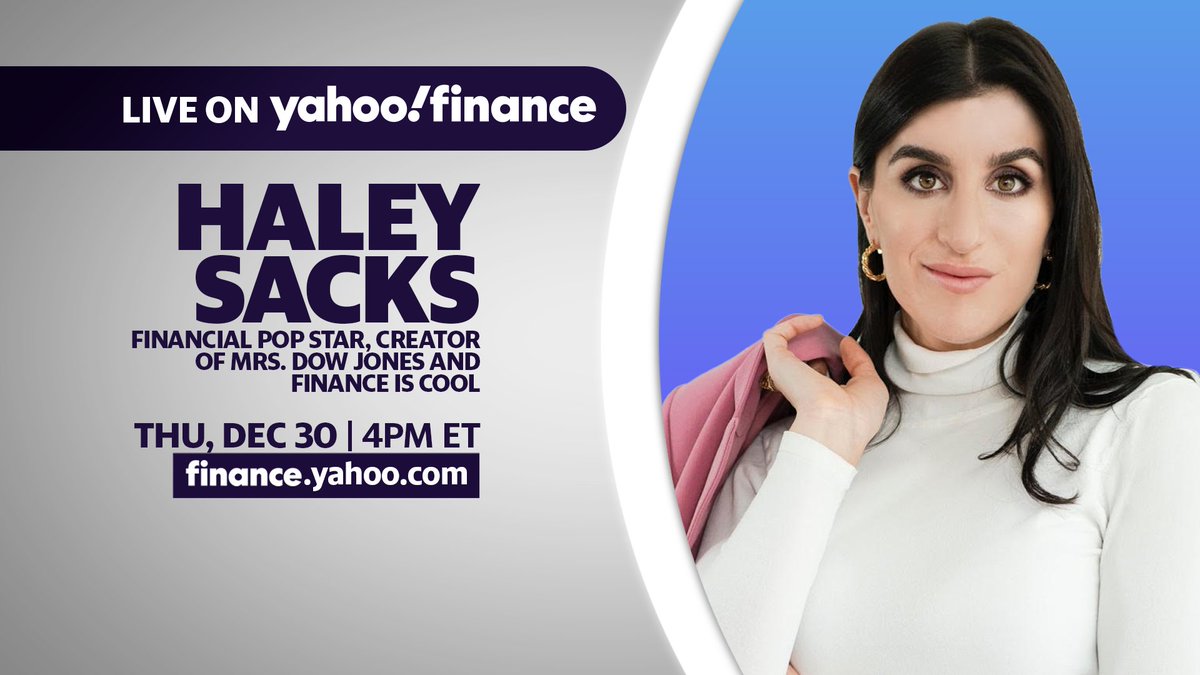 YahooFinance's tweet photo. TODAY: Financial Pop Star &amp; Creator of @mrsdowjones and Finance is Cool Haley Sacks joins Yahoo Finance LIVE at 4PM ET to break down 'How to Set (and KEEP) a Financial Resolution.' Watch here: https://t.co/EFM2cRZeTQ. https://t.co/8mp4oAxvJA