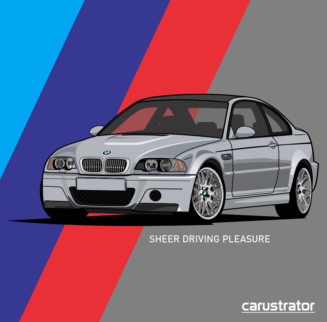 Carustrator's tweet photo. My new Illustration 
BMW M3 CSL (E46)

#bmw #bmwm #bmwe46 #bmwm3csl #illustration #nft #NFTs #NFTCommunity #Auto #bmwm3 #coreldraw https://t.co/xPDHsapyXP