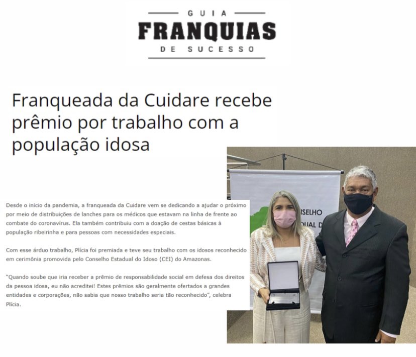 CuidareBrasil's tweet photo. Rede @CuidareBrasil é destaque nos renomados meios de comunicação do Franchsing: @folha, @pdofranchising e no Guia Franquias de Sucesso.
https://t.co/EXie1FaJ0l https://t.co/98gRPZ9j2R
