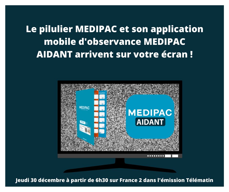 medissimo's tweet photo. Nous vous donnons rendez-vous demain matin à partir de 6h30 sur France 2 dans l’émission Télématin pour découvrir notre app gratuite MEDIPAC AIDANT connectée à la pharmacie qui permet ce suivi ! 💊📺
#telematin #france2 #pilulier #tv #medipac #medipacaidant #observance https://t.co/LUzgBf5IkP