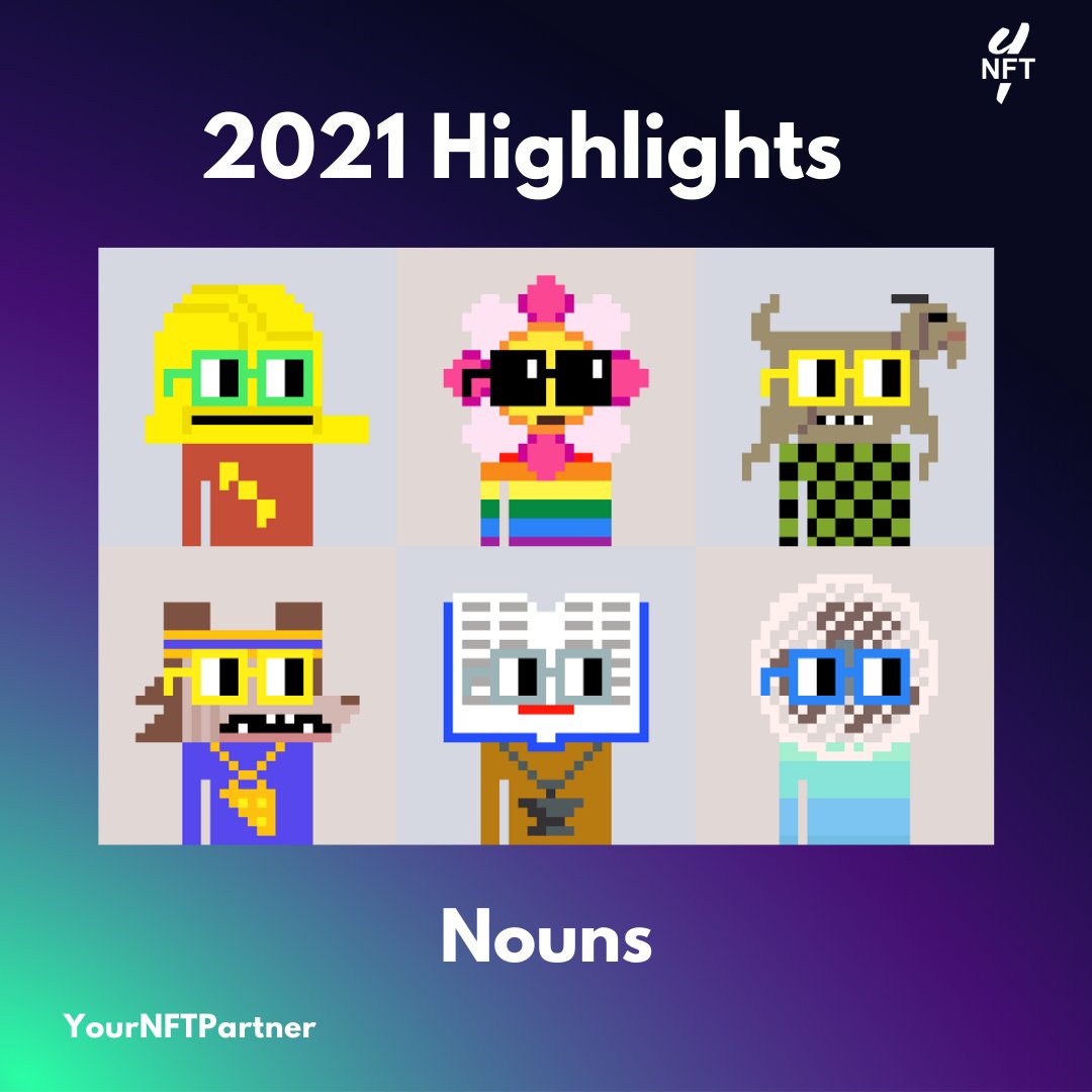 YourNFTPartner's tweet photo. NFT Highlight Recap: “Nouns are an experimental attempt to improve the formation of on-chain avatar communities. Nouns attempt to bootstrap identity, community, governance and a treasury that can be used by the community.” (Source: https://t.co/gr8dBs9XN5) #NFTCommunity https://t.co/Dj8khWyP5w