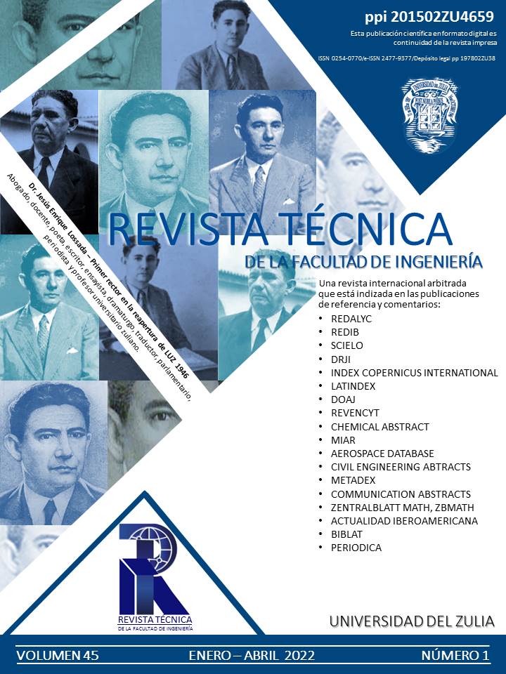Revista Técnica de la Facultad de Ingeniería. Vol. 45, Núm. 1, Enero - Abril  (2022) 
produccioncientificaluz.org/index.php/tecn…
<a href="/RectoraInforma/">Rectora Informa</a> <a href="/LUZadn/">LUZ AdN</a> <a href="/RevtecFingLUZ/">Revistatecnica</a> <a href="/mirabel_revues/">Mir@bel</a> <a href="/redibinforma/">REDIB Red Iberoamericana Innovación y Conocimiento</a> <a href="/CdchtaUla/">Publicaciones CDCHTA ULA</a>