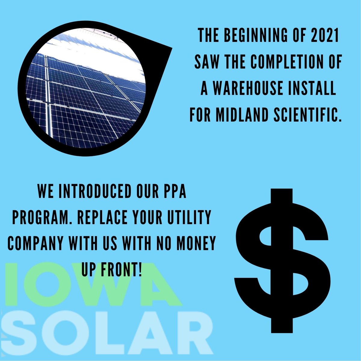 iowasolar1's tweet photo. Iowa Solar presents some highlights from 2021! 💥 All of these would not be possible without the support of our community! What are some of your wins from this year? 😃 #solarenergy #newyear #iowasolar #quadcitiessolar #solar #solarpower #solarpanels #solarinstallation #midwest https://t.co/efM3CK1Ojh