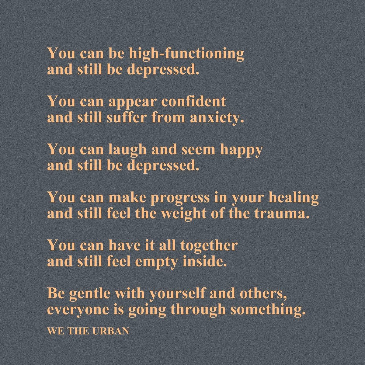 Urban Health Solutions (@urbanhs) on Twitter photo “Be gentle with yourself and others, everyone is going through something.” #mentalhealth reminders from <a href="/WeTheUrban/">WE THE URBAN</a> “Be gentle with yourself and others, everyone is going through something.” #mentalhealth reminders from <a href="/WeTheUrban/">WE THE URBAN</a>