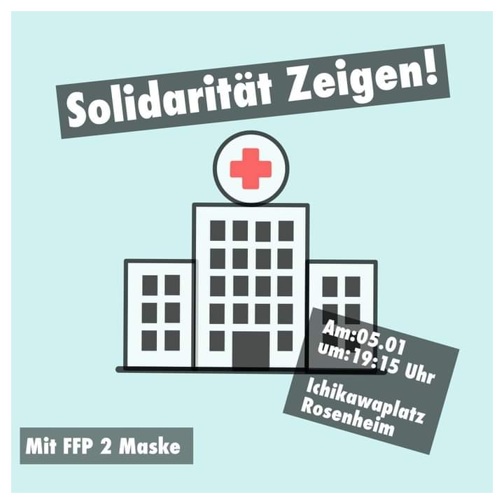 Am Mittwoch, den 5.1.22, findet um 19.15 Uhr zum wiederholten Mal am Ichikawa-Platz eine Versammlung des Bündnisses „#Rückenwind Gesundheitspersonal“ statt.
facebook.com/40477558625972…