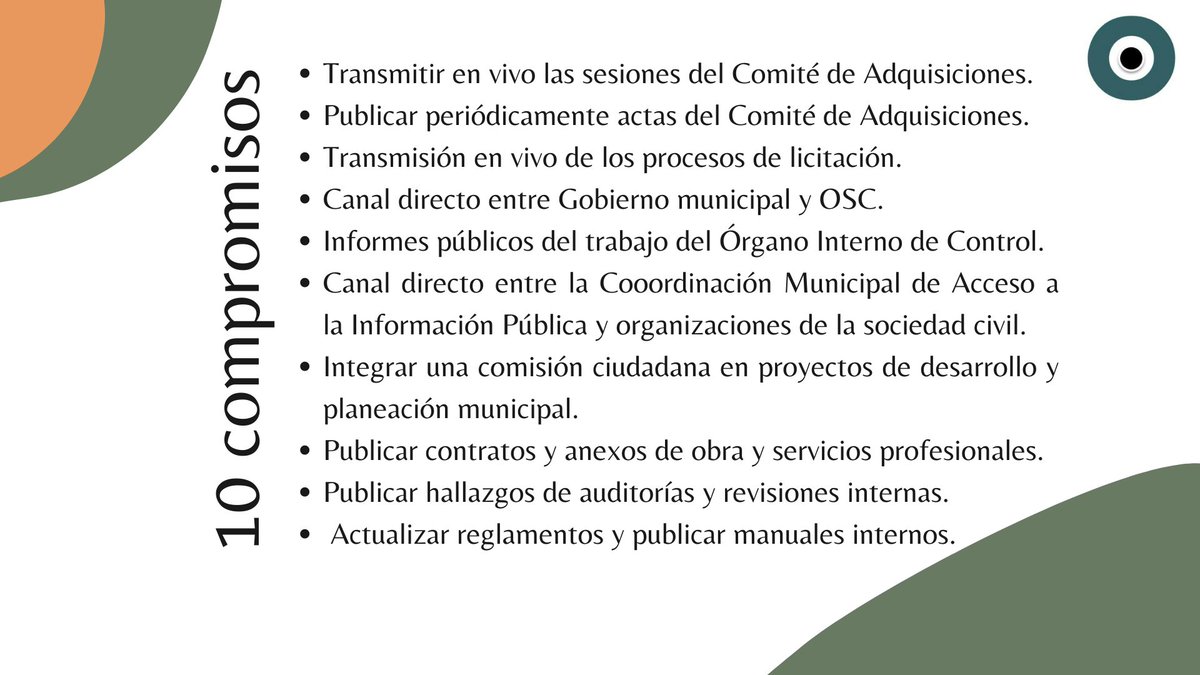 observatoriomzt's tweet photo. #Arrancamos2022 con la evaluación de los #10Compromisos ciudadanos que propusimos al @AytodeMzt para vigilar el destino de recursos públicos y visibilizar procesos de #compras y #adquisiciones.
Haremos un puntual seguimiento de cada uno.
¿Tú qué otro compromiso sumarías? 🤔 https://t.co/JZgjQqrSCA
