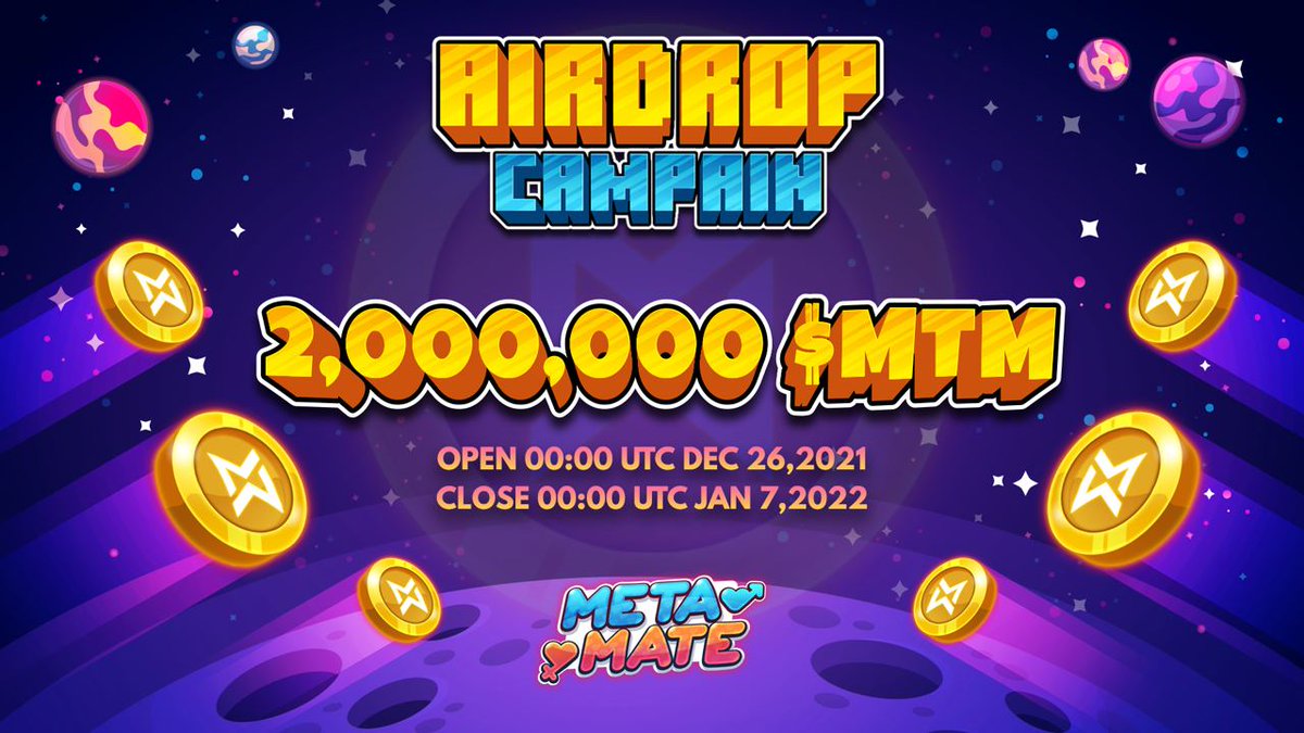 🕵🏻‍♂️ Airdrop:  MetaMate
💲 Reward: 2,000,000 $MTM
👨‍👨‍👧 Referral: + 5 Entires 
⏳ Distribution: 15 Days After Listing
📰 End Date: 5th January, 2021
🌐 Website: MetaMate.com

🟠 Go To The Airdrop Page
wn.nr/KBQQCU