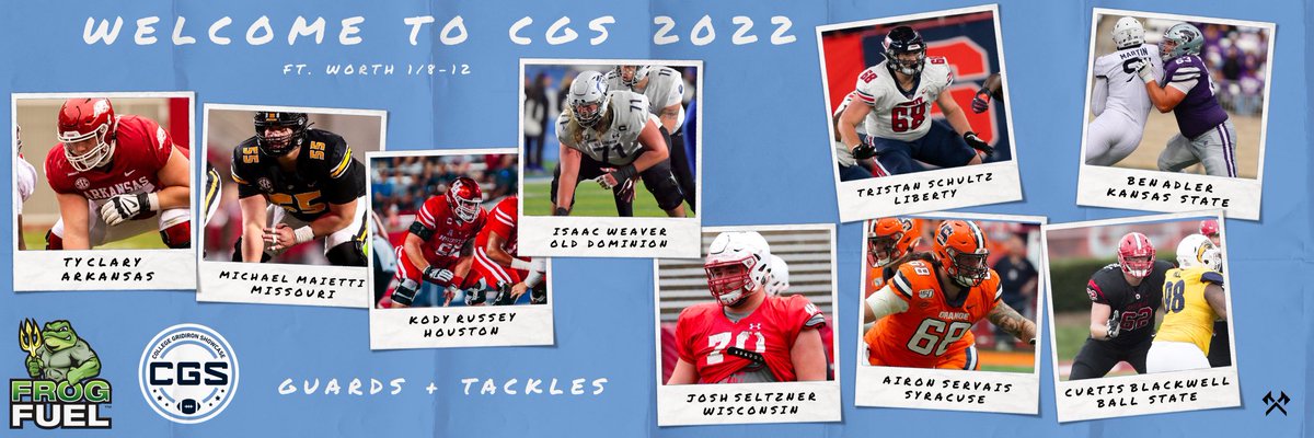CGSAllStar's tweet photo. This group of interior linemen are looking to open some gaping holes at the 2022 College Gridiron Showcase presented by @frogfuelactual. https://t.co/nJaxDIWbDZ