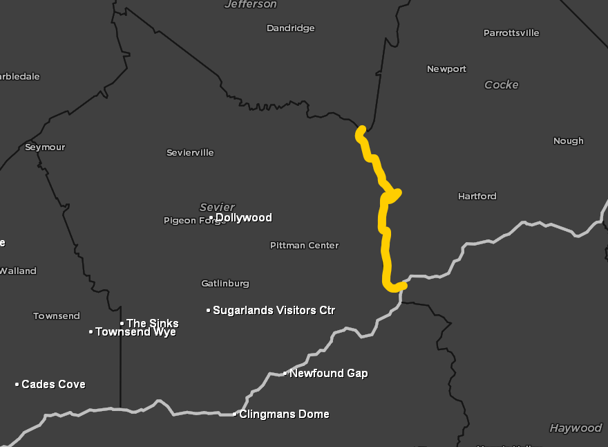 Reports:  one dead, one hurt in helicopter crash relatively close to the Smokies National Park and tourism areas.  Yellow line on map is the county border mentioned in the tweet.... https://t.co/G5WW3k7S29 https://t.co/DR7nJqB6dM