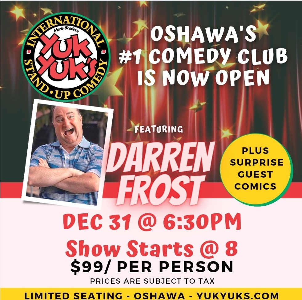 Join us for the last show of 2021! We're hosting Darren Frost and special guests this New Year's Eve! All Provincial Health and Safety guidelines will be in effect #yukyuksoshawa 

yukyuks.com/Oshawa