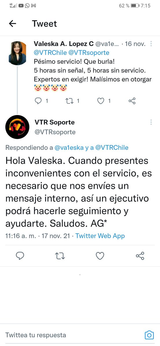 va1eska's tweet photo. @VTRsoporte cada dos semanas, tendré que hacer el mismo y desgastador procedimiento?
@SERNAC https://t.co/dkMtlY5s0w