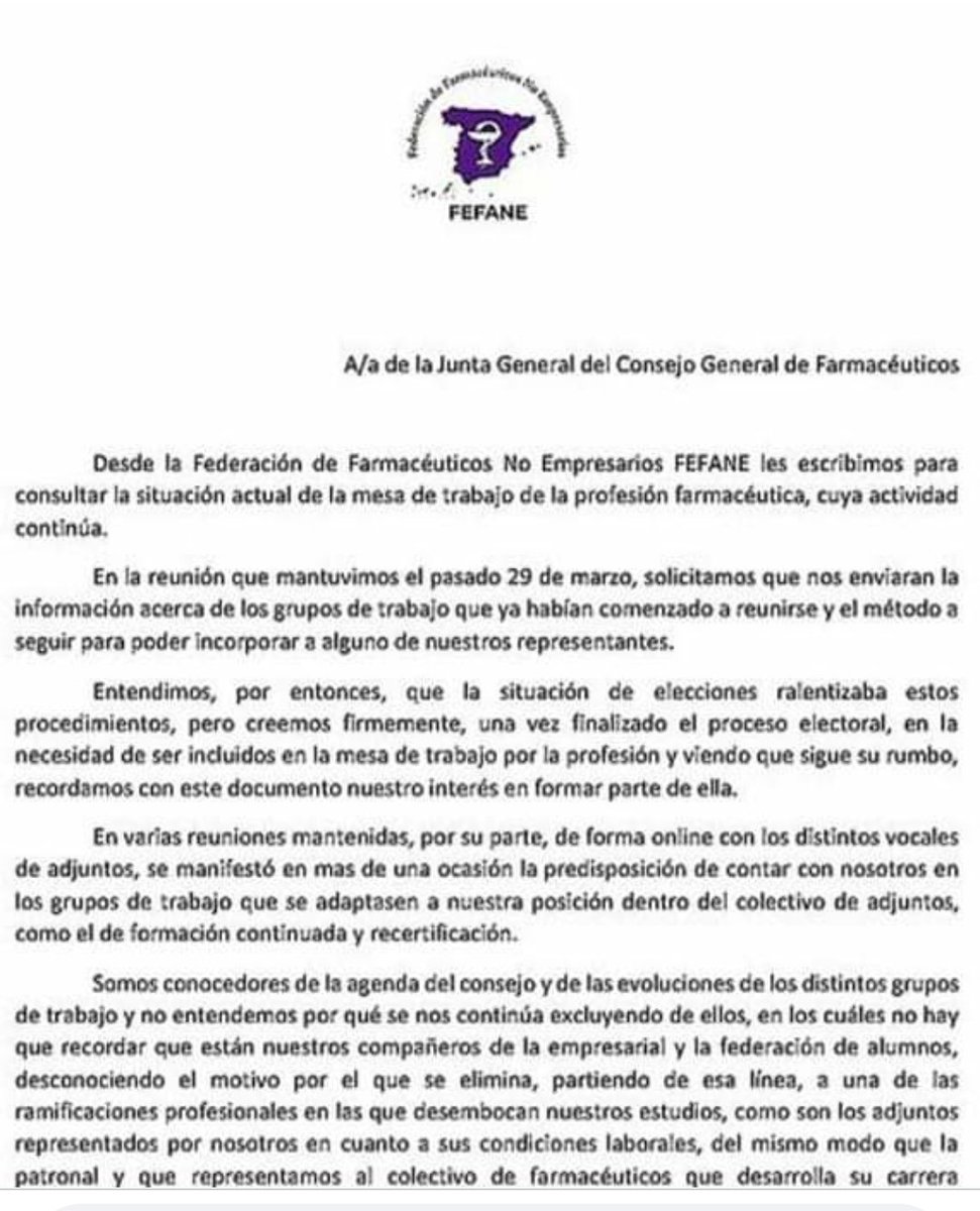 ASFAS__'s tweet photo. Nueva petición de adhesión a la mesa de la profesión farmacéutica #FEFANE #ASFAS https://t.co/Rpq1AtmKIi