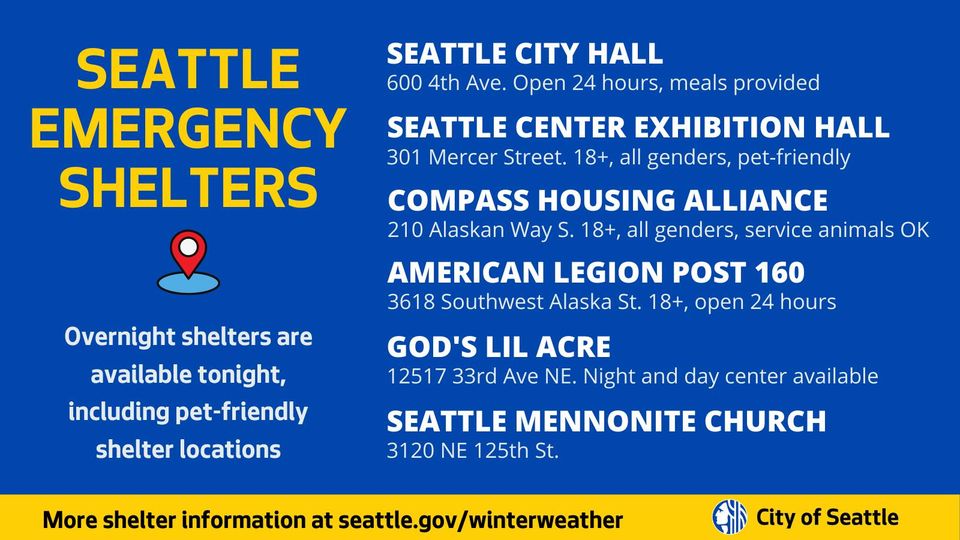 Seattle OED (@seattleeconomy) on Twitter photo ❄️Emergency cold weather shelters are available in the <a href="/CityofSeattle/">City of Seattle</a> overnight, and warming centers are open around the city during the day.
Find the nearest warming center using our mapping tool: maps.seattle.gov/eoc/warmingshe…
Plain text list of shelters: alert.seattle.gov/seattle-winter… ❄️Emergency cold weather shelters are available in the <a href="/CityofSeattle/">City of Seattle</a> overnight, and warming centers are open around the city during the day.
Find the nearest warming center using our mapping tool: maps.seattle.gov/eoc/warmingshe…
Plain text list of shelters: alert.seattle.gov/seattle-winter…