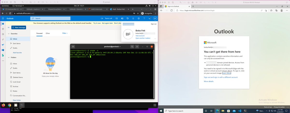 rootsecdev's tweet photo. So I've been in research mode today. If you are doing Azure AD conditional access or plan on using the Conditional Access preview templates... boy are you all are in for some fun bypasses that I am documenting :) #AzureRedTeam
https://t.co/Re9F76Xp7n https://t.co/laHQIuR1X5