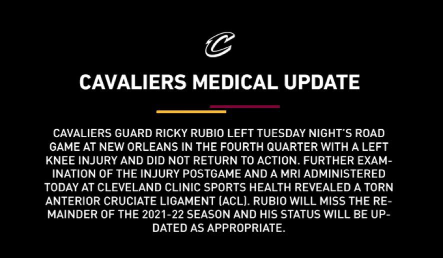 planetacb's tweet image. Los @cavs informan que @rickyrubio9 sufre una rotura del ligamento cruzado anterior de la rodilla y pierde toda la temporada. 
#AnimoRicky