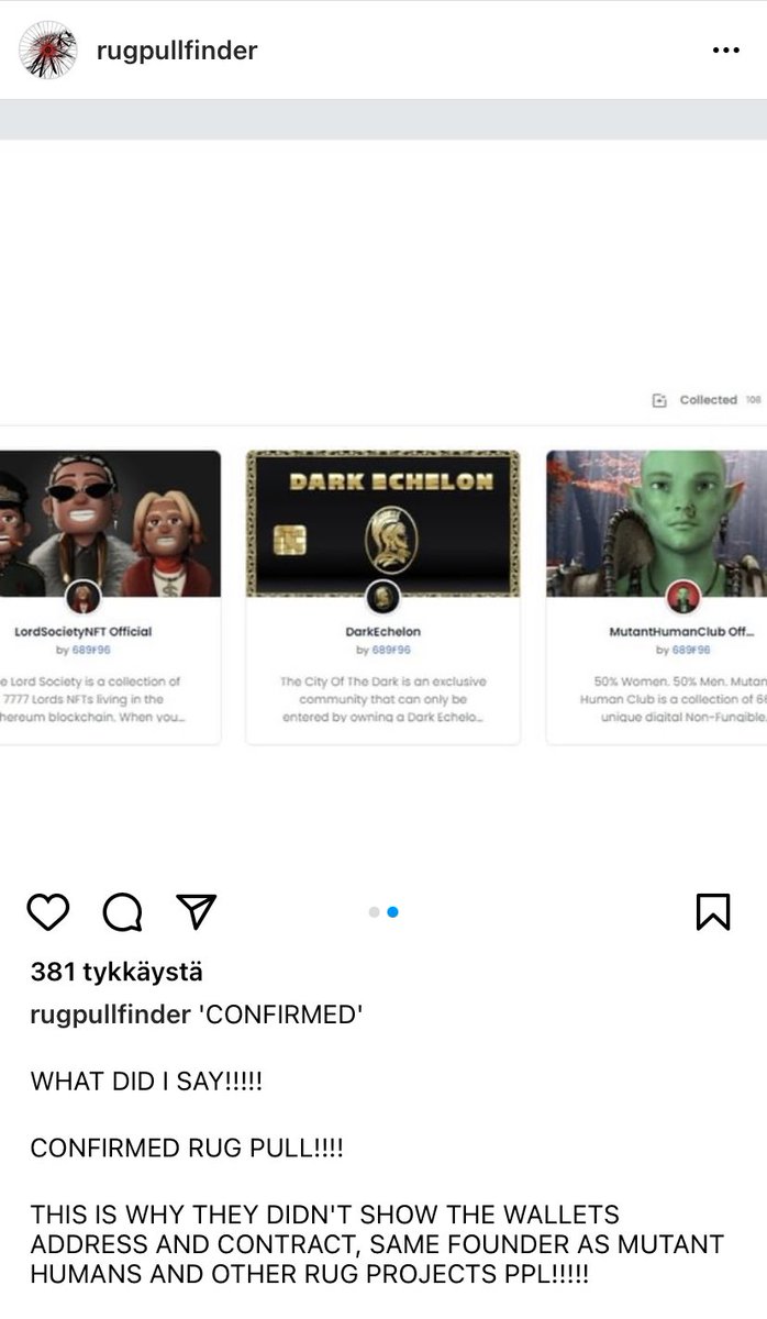 ArtNOPEofficial's tweet image. @lordsociety_nft is a big rug pull? Check rugpullfinder on instagram and this youtube video for more information 🚨

youtu.be/48T48pffs04

#lordsocietynft #lordsociety #nft #rugpull #scamnft #scammers