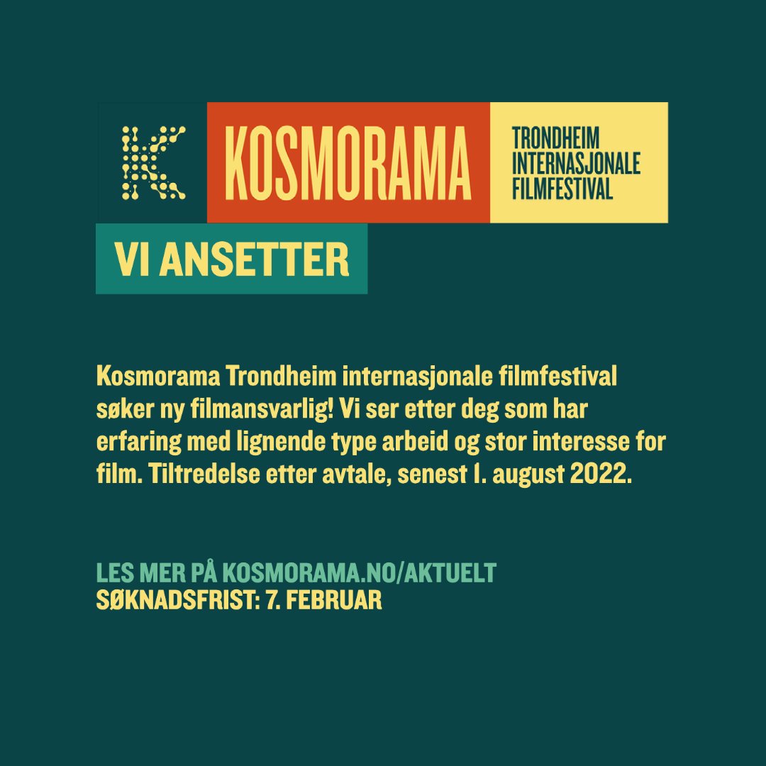 Vi søker ny filmansvarlig! Søknadsfrist 1. februar. Oppstart etter avtale, senest 1. august 2022.
finn.no/job/fulltime/a…