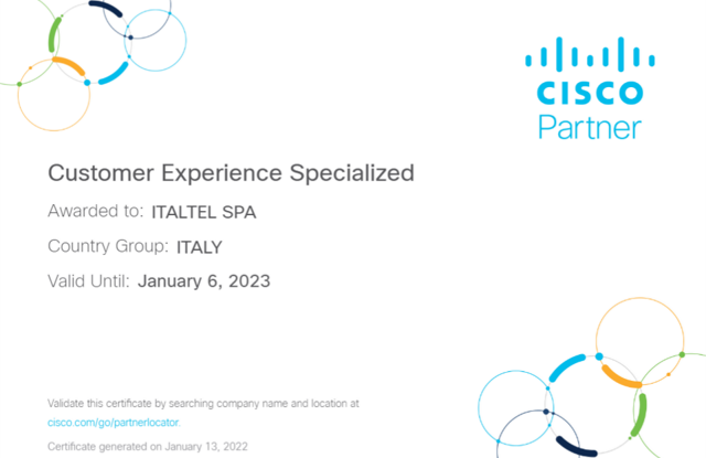 We did it! 
To be certified in Cisco’s Customer Experience Specialization program, partners must be validated for customer success requirements in staffing, methodology and technologies.
Read more: italtel.com/italtel-achiev…
<a href="/CiscoPartners/">Cisco Partners</a> 
#CustomerExperience #CustomerSuccess
