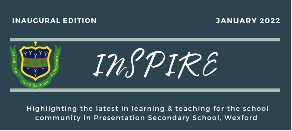 PresWex's tweet photo. Our inaugural New Learning &amp; Teaching Newsletter "Inspire" showcasing the excellent work that our students &amp; staff do. Well done to @Joe_Rolston for putting it together and to all students &amp; teachers who made contributions. Well done 👏 
Link below 
https://t.co/ucG0tHg4mM https://t.co/ZDvIj1p7a2