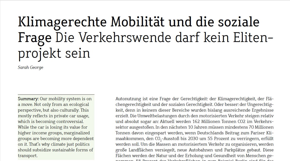 "Die Verkehrswende darf kein Elitenprojekt sein." #WZB-Mobilitätsforscherin <a href="/GSarahge/">Sarah G</a> schreibt in den aktuellen WZB-Mitteilungen über klimagerechte #Mobilität und damit verknüpfte soziale Fragen. #Verkehrswende #Klimaschutz <a href="/AndreasKnie/">Andreas Knie</a> @WeertCanzler 
📰:bibliothek.wzb.eu/artikel/2021/f…