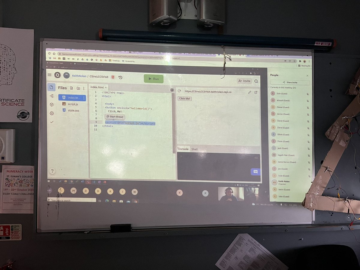 janegill2018's tweet photo. 5th year Computer Science students brushing up on their JavaScript skills today, thanks to @CSinc_IE and Keith Nolan for facilitating this workshop 💻👏🏻 @SaintEunans @LCCompSci @Eoin_CS https://t.co/w1SaMKBaQ5