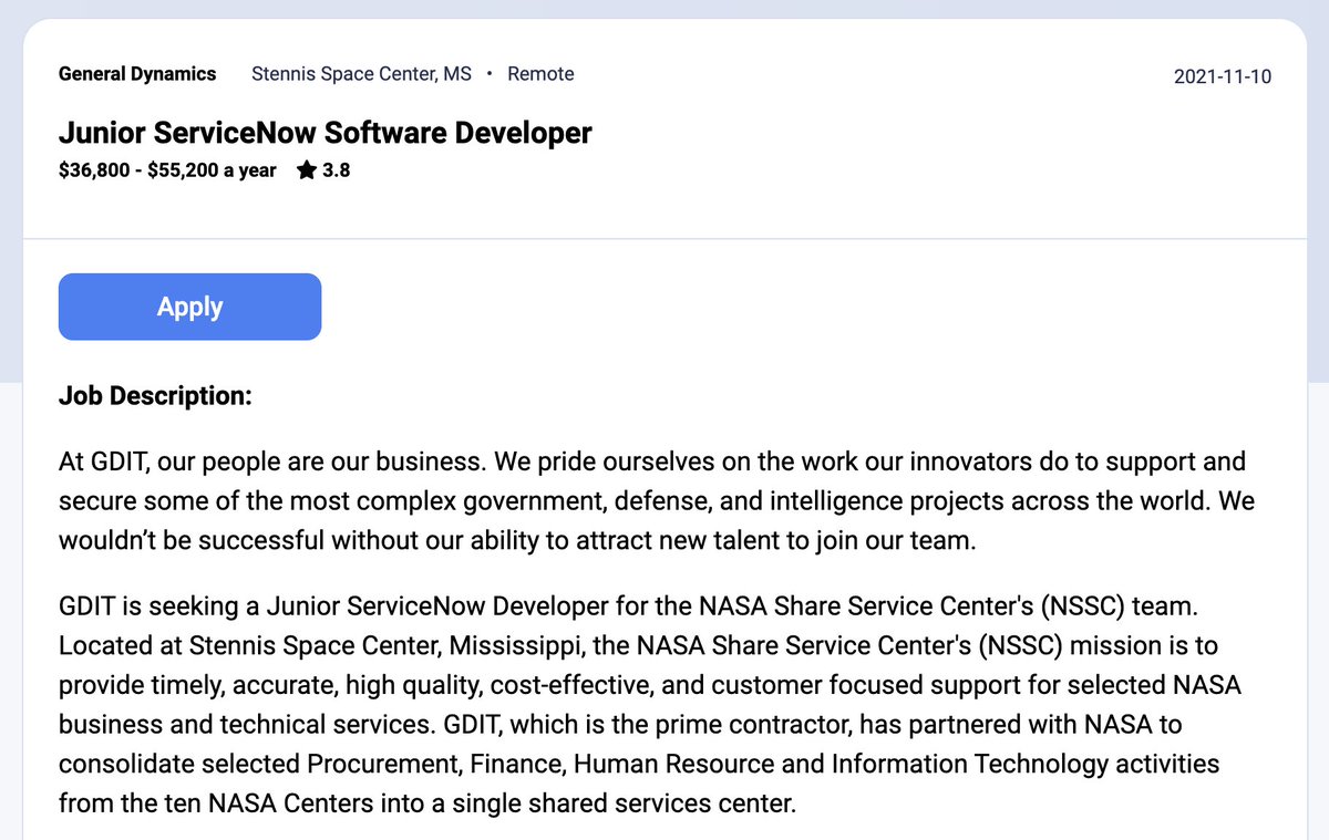 dayrows's tweet image. Junior ServiceNow Software Developer
General Dynamics
dayrows.com/vacancy/2334

#remoteinternship #internship #nasa #dayrows #GeneralDynamics #remotejob