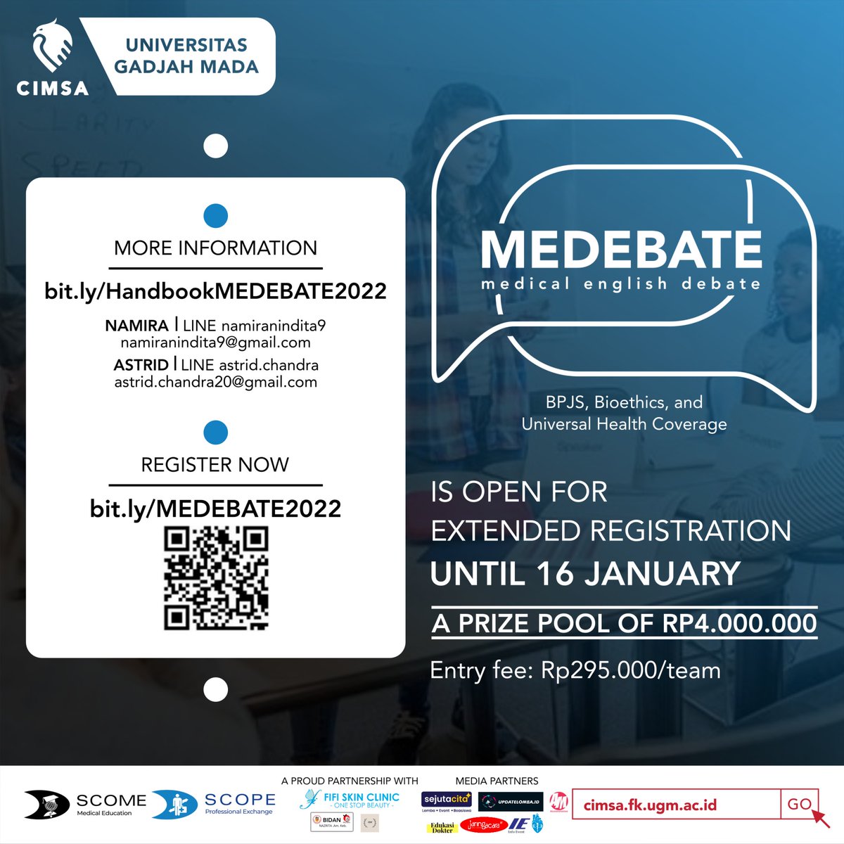 cimsaugm's tweet photo. [MEDEBATE: EXTENDED Registration Debate Competition]

Miss the last registrasion for MEDEBATE? Don’t worry! The registration for MEDEBATE is officially extended! 🎉

Read more on:
https://t.co/RHxpyZlc7g

Register through:
https://t.co/inXIaP9Wix

Don't miss your last chance! https://t.co/Sx1ADvqCKL