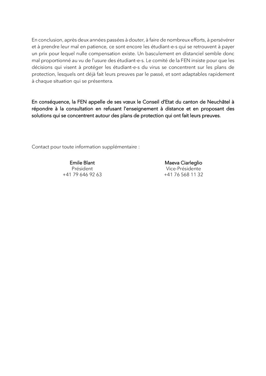 Retrouvez ici la position de la FEN relative à la consultation du Conseil Fédéral qui comprend un basculement à l'enseignement à distance.