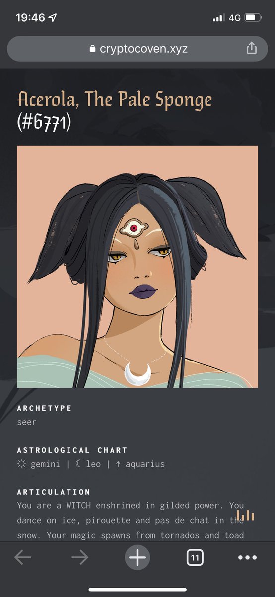anara7212's tweet photo. Got my first NFT @crypto_coven ❤️‍🔥 her third eye stole my heart immediately! https://t.co/5wxDK5uRlj