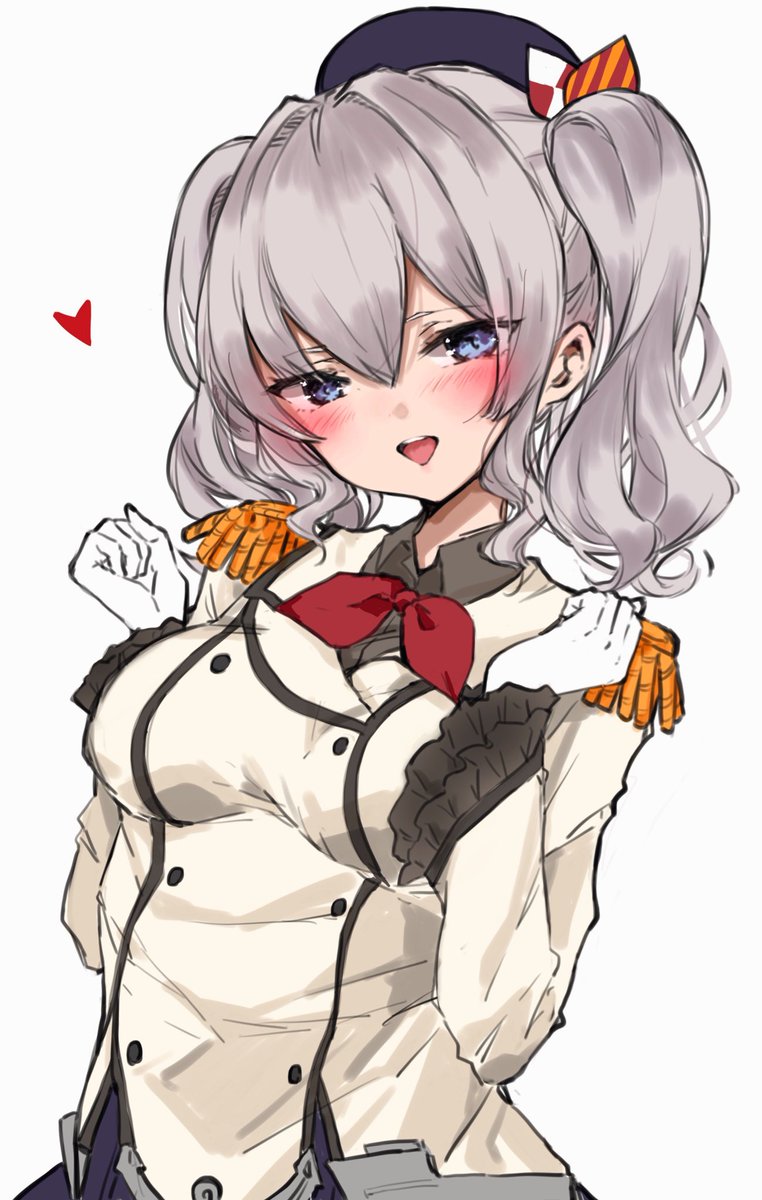 kashima (kancolle) 1girl solo grey hair red neckerchief neckerchief twintails white gloves  illustration images