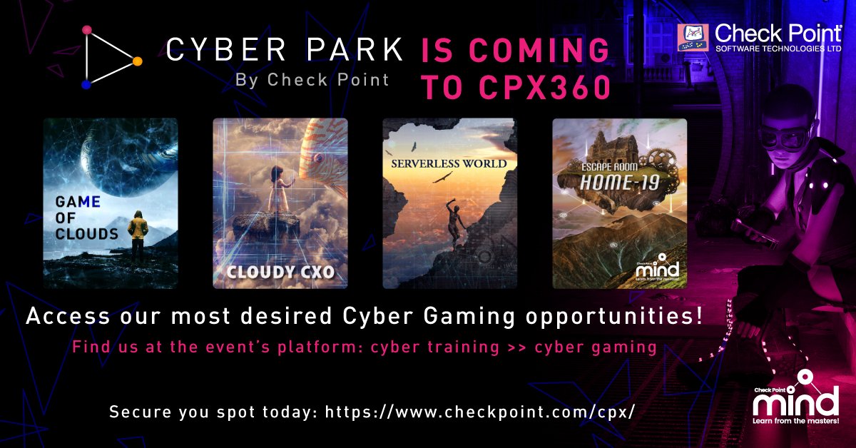 CympireLtd's tweet photo. It's going to be a lot of fun!! Cyber Park offering this year at Check Point Software Technologies, Ltd. #CPX360. Do not miss out the opportunity to play really exciting #cyber games (powered by us 💚) 

Limited seats!! 

Register now!! https://t.co/Mgdzd4xech

#cybergames https://t.co/WdjNtm70Qu