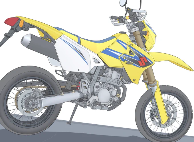車の絵の方でちょっと行き詰まったので、やっぱりバイクを先にやります
オフ車はいっぱい描いてきたけど、モタードを描くのは初めてですね🤔 