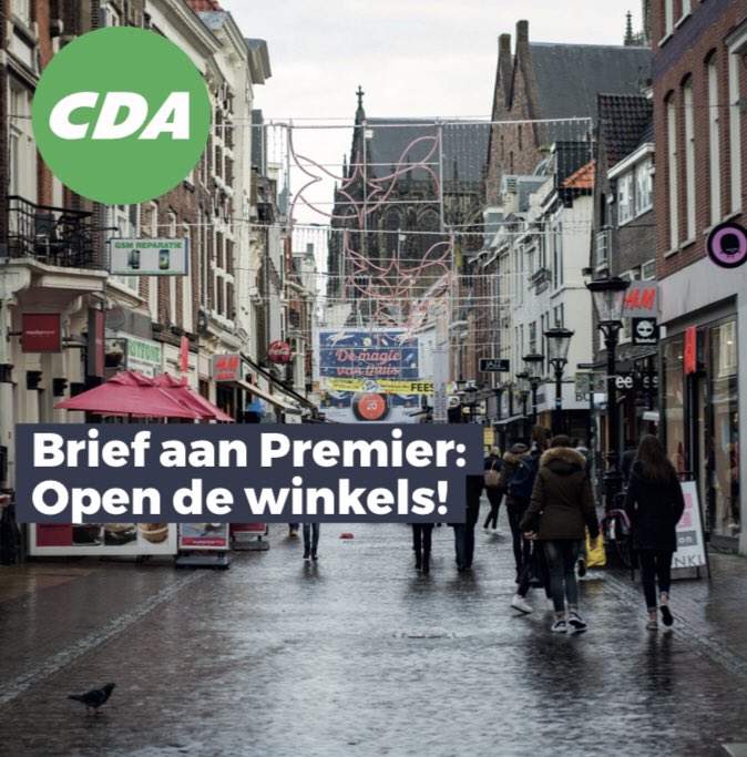 Het CDA heeft een brief naar de Premier gestuurd met het dringende verzoek de winkels te openen. Het CDA is van mening dat dit veilig kan en zal vanavond ook aan het College vragen dit standpunt te steunen! 🛍💚 #altijddichtbij #aalsmeer #kudelstaart #ondernemers