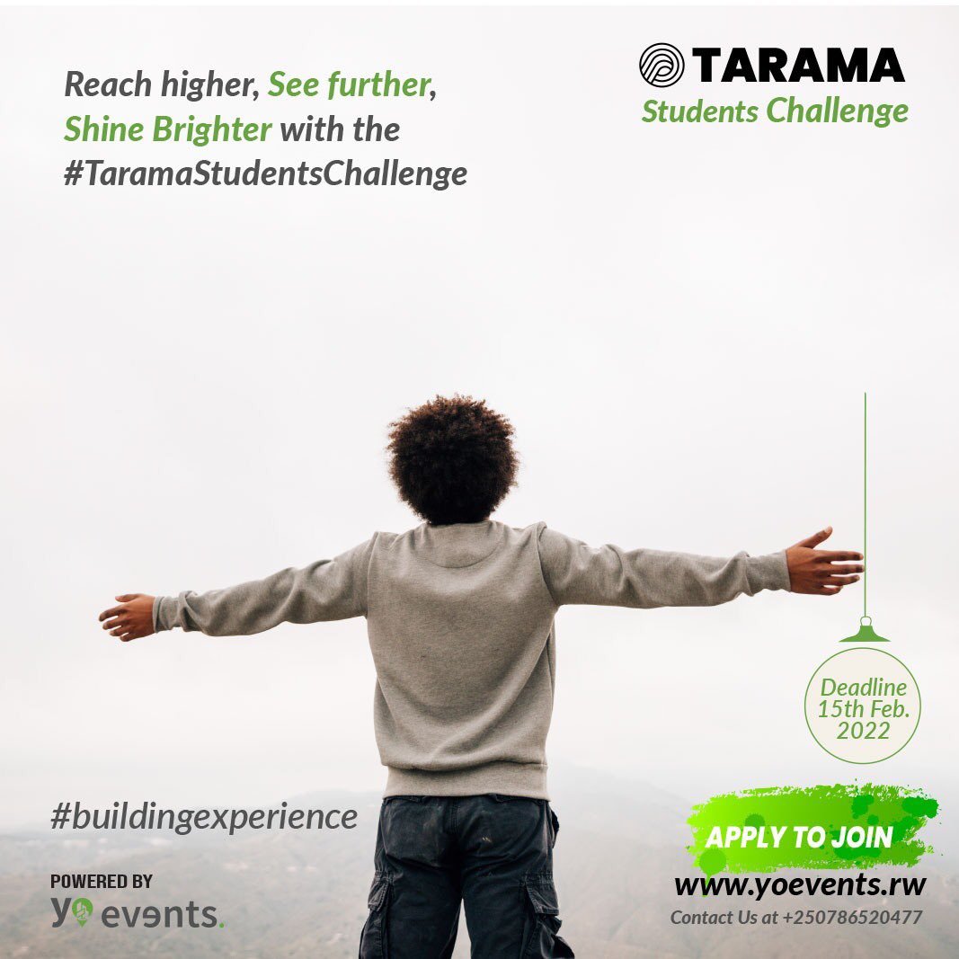 YoEvents_rw's tweet photo. Make #TaramaStudentsChallenge a stepping stone for your tourism career. Be sure to click on the link below and join the challenge to win.
 
https://t.co/KENh3IpnU7 https://t.co/E0fYXwVlK9
