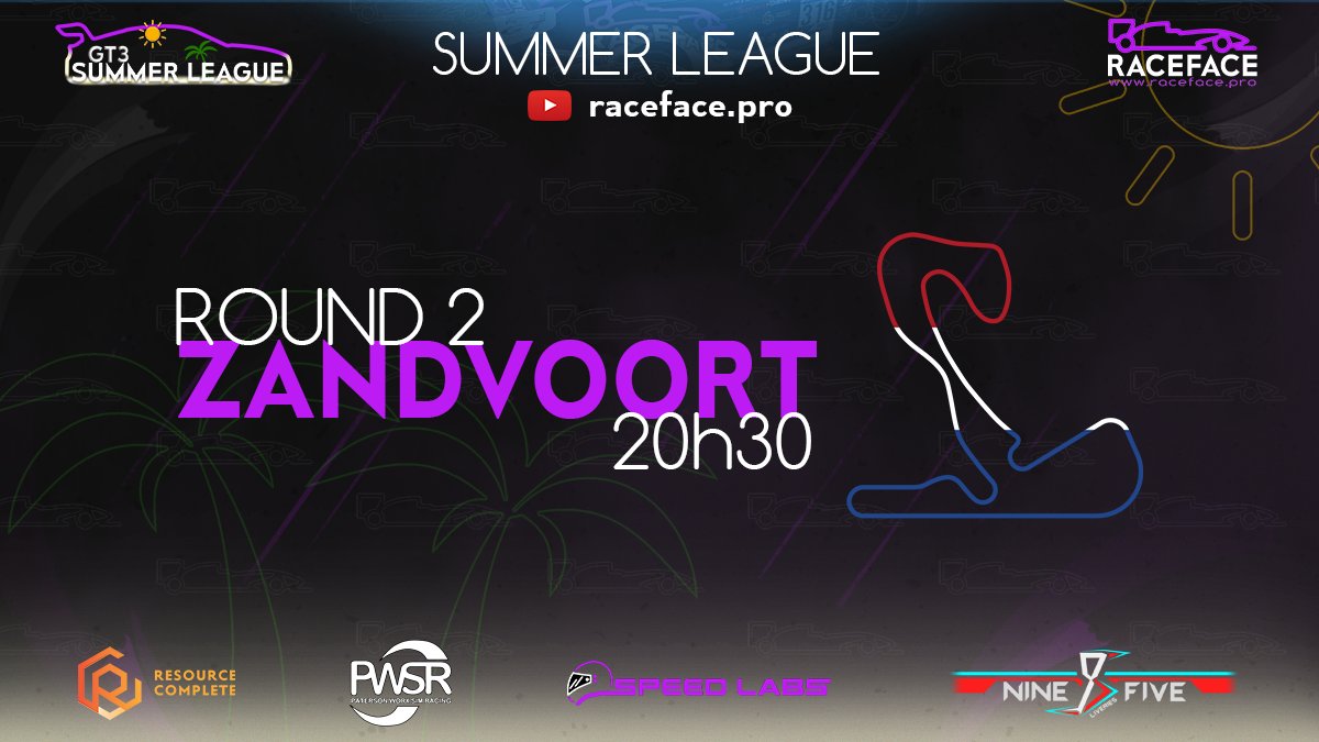 Ready for Round 2 of our brand new GT3 Summer League? ☀️

Zandvoort is up next with the new BMW M4 looking very strong once again.

Sign ups are still open if you want to race: raceface.pro/raceface-acc-g…