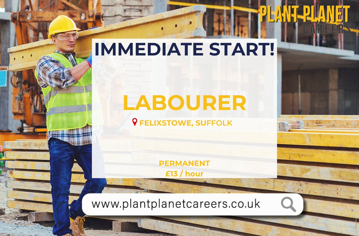 IMMEDIATE START!🚧

#Labourer required to start ASAP until Feb with opportunity to secure work!

🦺Labourer
🗺#Felixstowe
⌚Temp
💲£13 / hour 

Check out Plant Planet Careers for details & apply today! ⬇
plantplanetcareers.co.uk/job/labourer-8…

#ConstructionJobs #WandsworthJobs #LabourerJobs