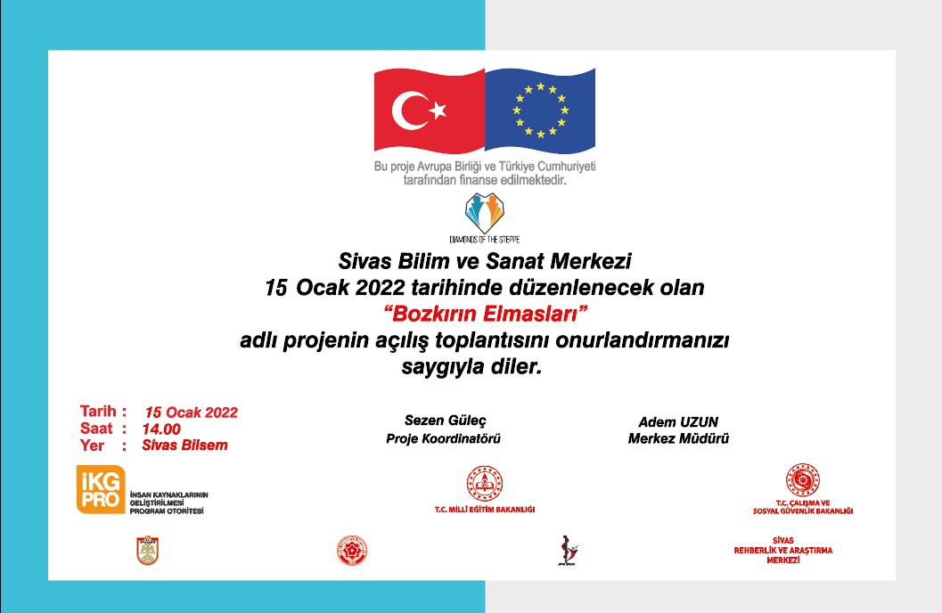 Sivas Valiliğimizin eş finansman, Sivas Cumhuriyet Üniversitesinin eş başvuran olduğu 1️⃣5️⃣6️⃣⏺0️⃣0️⃣0️⃣ Euro bütçeli  “Bozkırın Elmasları” adlı projemizin açılış toplantısına katılımlarınız bizleri onurlandıracaktır. <a href="/valisalihayhan/">Salih AYHAN</a> <a href="/profalimyildiz/">Alim Yıldız</a> <a href="/AslanErguven/">Ergüven Aslan</a> <a href="/mramazanbarin/">Ramazan Barın</a>