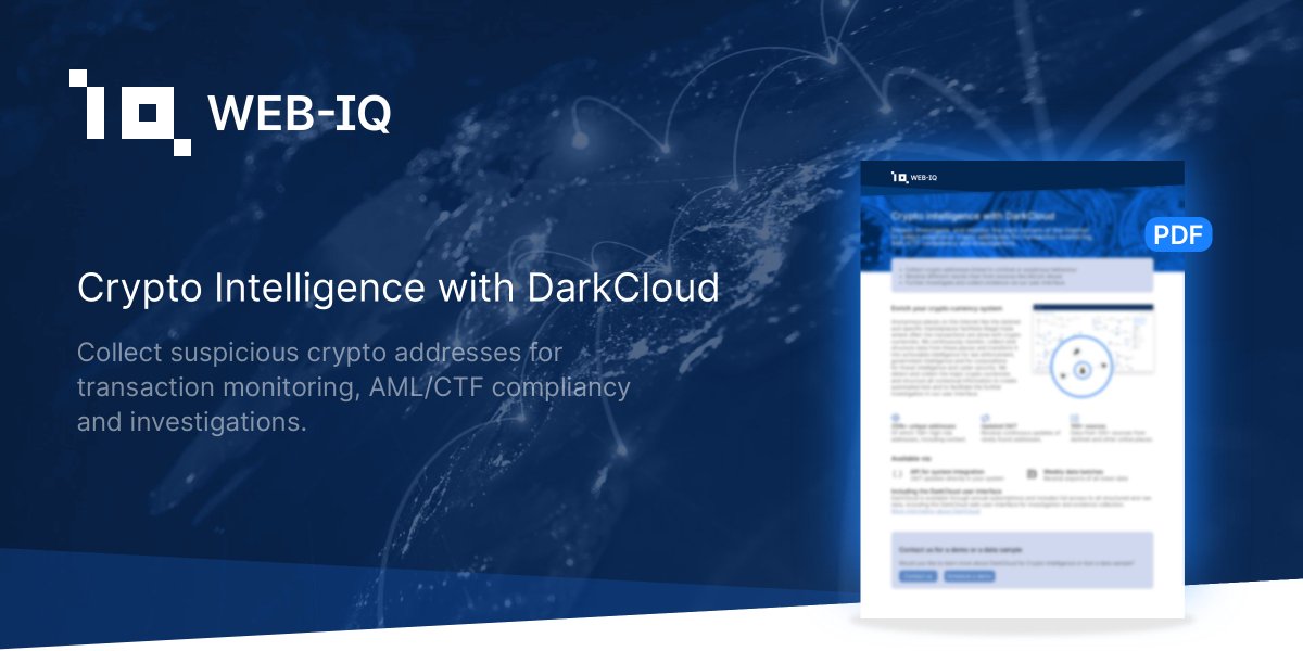 Detect, investigate, and monitor threats from the dark corners of the internet and collect suspicious crypto addresses for #transactionmonitoring, #antimoneylaundering and #forensicinvestigations. More information: web-iq-2.hubspotpagebuilder.com/darkcloud-for-…