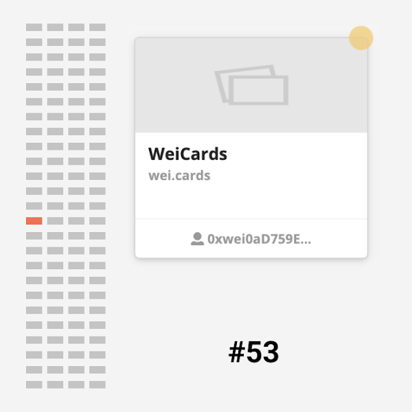WeiCard #53 purchased for Ξ4.0 Ether ($13.449)

Current floor is Ξ6.9 Ether ($23.200)