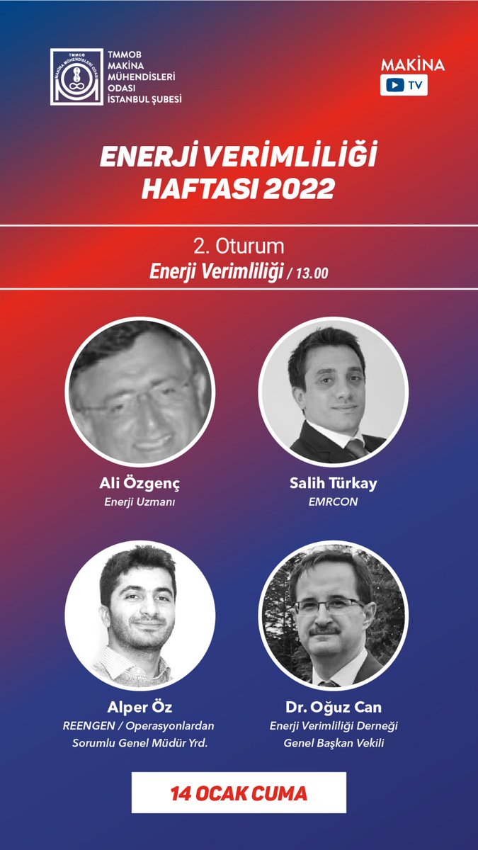 Faradai Türkiye (@reengen) on Twitter photo 📣 Enerji Verimliliği Haftası kapsamında, MMO İstanbul Şube Enerji Komisyonu’nun düzenlemiş olduğu 14-15 Ocak tarihlerinde gerçekleşecek etkinlikte Reengen olarak biz de yer alacağız.
Detaylı bilgi ve kayıt için⬇️⬇️
makina.mmo.org.tr/Egitim/7344#
<a href="/MMOtmmob/">Makina Mühendisleri Odası</a>
#MMO #reengen 📣 Enerji Verimliliği Haftası kapsamında, MMO İstanbul Şube Enerji Komisyonu’nun düzenlemiş olduğu 14-15 Ocak tarihlerinde gerçekleşecek etkinlikte Reengen olarak biz de yer alacağız.
Detaylı bilgi ve kayıt için⬇️⬇️
makina.mmo.org.tr/Egitim/7344#
<a href="/MMOtmmob/">Makina Mühendisleri Odası</a>
#MMO #reengen
