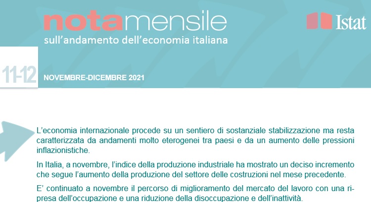 Online la nota mensile sull’andamento dell’economica italiana dei mesi di novembre e dicembre 2021 #istat istat.it/it/archivio/26…